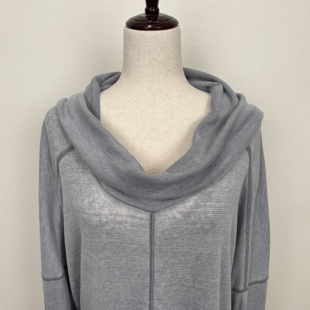Lucky Brand Top Womens XL Gray Tunic Waffle Knit Burnout Cowl Stretchy Lounge‎ - Picture 2 of 13